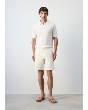 Mango 100% Cotton Knitted Polo Shirt - White