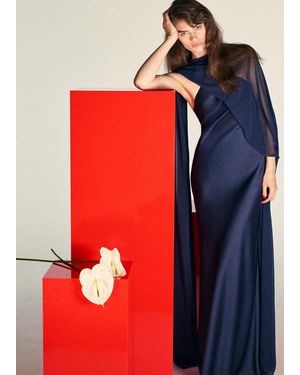 Mango Satin Halter Neck Dress - Blue