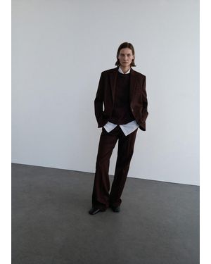 Mango Pantalon Costume 100 Laine Marron - Noir