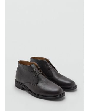 Mango Lace-Up Leather Ankle Boots - Black