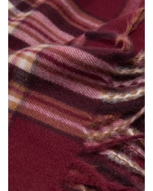 Mango Check Scarf With Fringed Ends - Purple