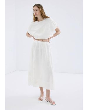 Mango Cotton Skirt With Embroidery Details - White