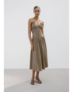 Mango Midi Dress With Ruched Check Detail - Natural