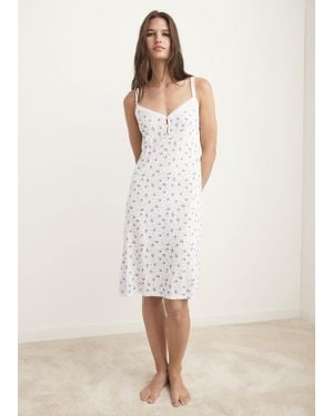 Mango Camicia Da Notte Stampa Floreale Pizzo Bianco - Neutro