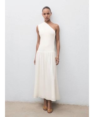Mango Asymmetrical Combined Knitted Dress Ecru - White