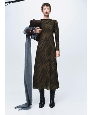 Mango Satin Animal-Print Dress - Black