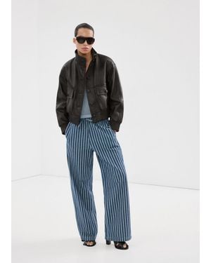 Mango Straight Striped Trousers - Blue