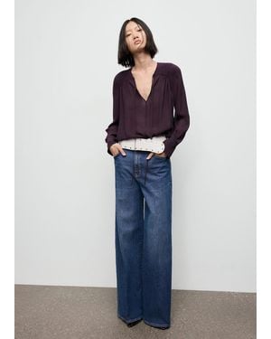 Mango Blouse En Gaze Avec Décolleté Et Naud Bordeaux - Bleu