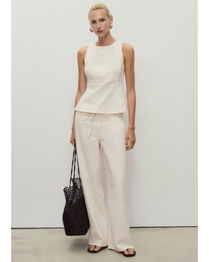 Mango Wide Leg Denim Trousers With Belt Ecru - Natural