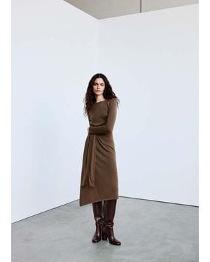 Mango Knitted Dress With Tie Detail - Blue