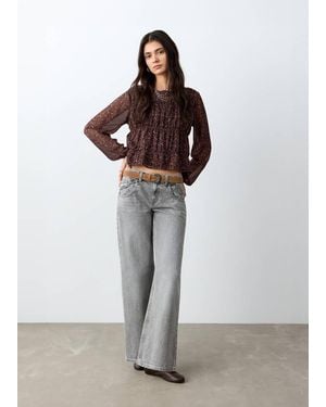 MANGO TEEN Ruched Printed Blouse - Grey
