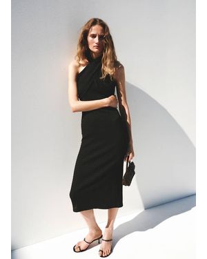 Mango Crossed Halter Dress With Opening - Black