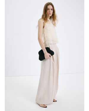 Mango Ruched Mixed Fabric Top - White