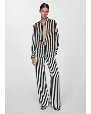 Mango Straight Striped Pants - White