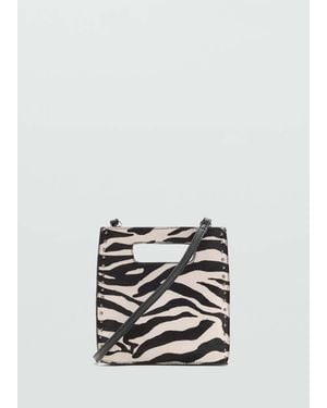 MANGO TEEN Mini Zebra-Print Leather Bag - White