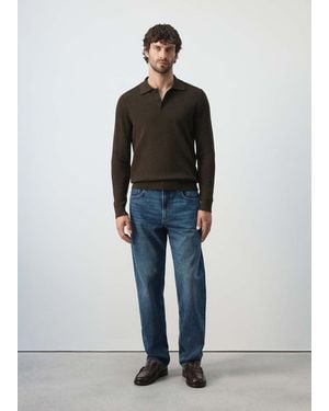 Mango Feinstrick-Poloshirt Aus Baumwoll-Mix - Braun