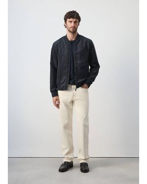 Mango Suede-Effect Bomber Jacket - Blue