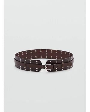 Mango Ceinture En Cuir À Clous Chocolat - Marron
