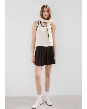 Mango Pleated Skirt With Printed Logo - White