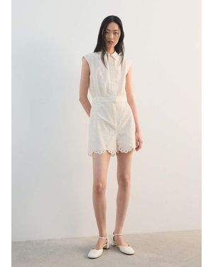 Mango Embroidered Cut-Out Romper - Natural
