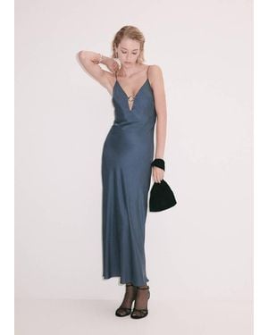 Mango Robe Satinée Col V Bleu