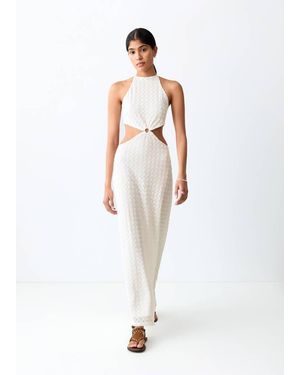 MANGO TEEN Embroidered Cut-Out Dress - White