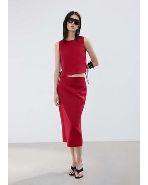 Mango Linen Top With Ties - Red