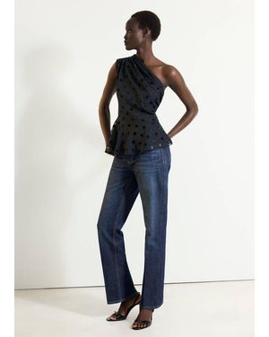 Mango Top Asimmetrico Plumeti Nero - Blu