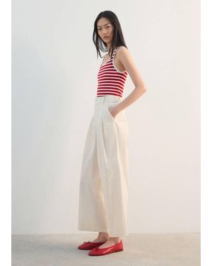 Mango Wide Leg Cropped Trousers With Darts - Yellow