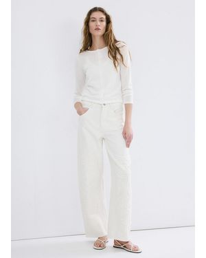Mango Wide Leg Jeans With Floral Embroidery - White