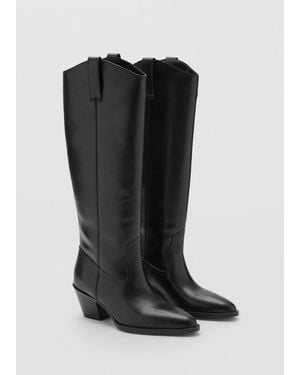 Mango Heel Leather Boot - Black