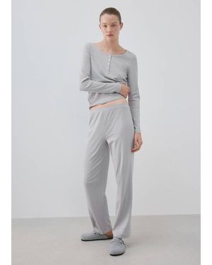 Mango Buttoned Long Sleeve T-Shirt - Gray