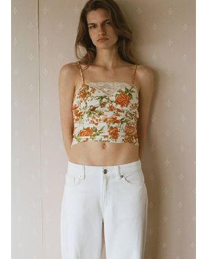 Mango Draped Floral Top - Natural