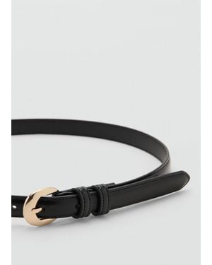 Mango Buckle Skinny Belt - Black