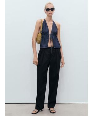 Mango Buttons Cotton Trousers - Blue