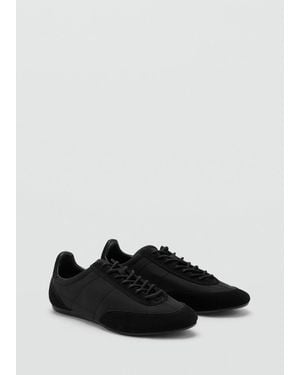 Mango Combined Suede Leather Sneakers - Black