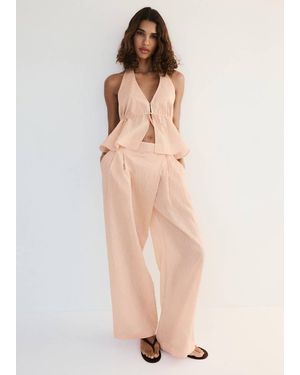 Mango Striped Lyocell Trousers - Natural