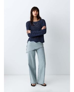 MANGO TEEN Jean Wide Leg Removable Scarf - Blue