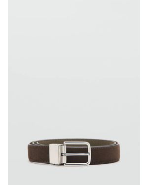 Mango Buckle Leather Belt - Grey
