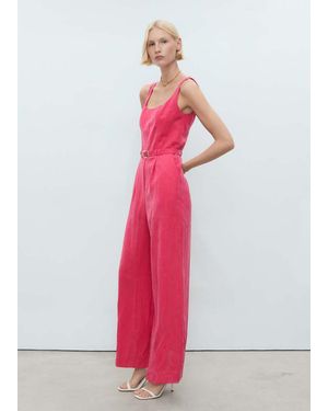 Mango Long Lyocell Jumpsuit With Belt - Pink