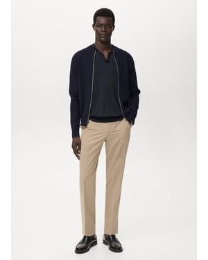 Mango Zipped Knit Cardigan - Blue