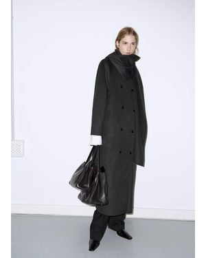 Mango Cappotto Lana Sciarpa Rimovibile Grigio Scuro Vigoré - Nero