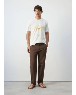Mango 100% Cotton T-Shirt With Drawing - White