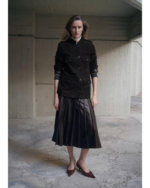 Mango Suede Jacket With Strap Collar - Black