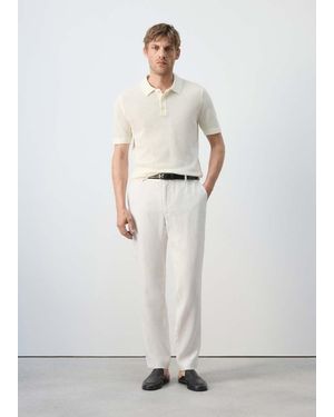 Mango Slim-Fit 100% Linen Trousers - White
