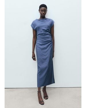 Mango Draped Straight Dress - Blue