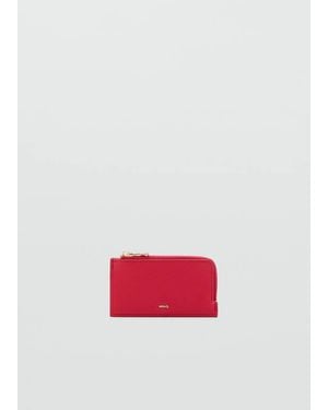 Mango Portacarte Effetto Saffiano Zip Rosso