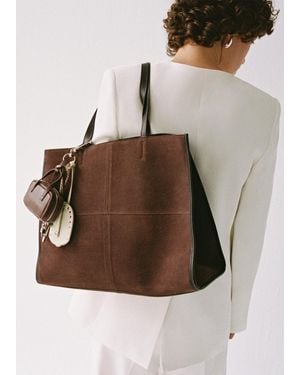 Mango Suede Leather Shopper Bag - Brown