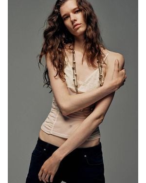 Mango Collier Double Détail De Perles Or - Gris