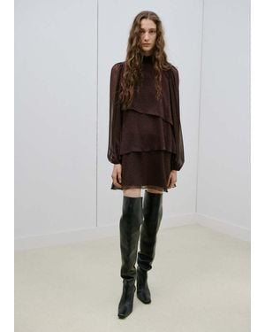 Mango Polka-Dot Dress With Ruffles - Brown
